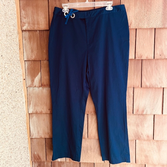 Lauren Ralph Lauren Navy Pants Flat Front Women’s Size 16  Cotton Straight Leg - Picture 1 of 8